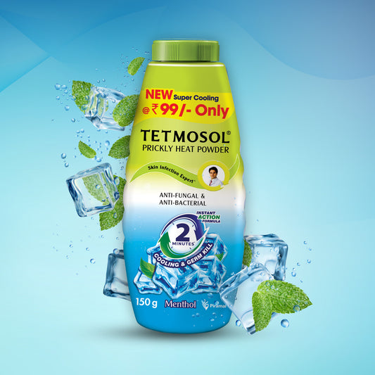 Tetmosol Prickly Heat Powder 150g | 2 minutes Instant Action Formula (Cooling & Germ Kill) | Menthol Cool Powder for Summer | Anti-Fungal & Anti-Bacterial Powder