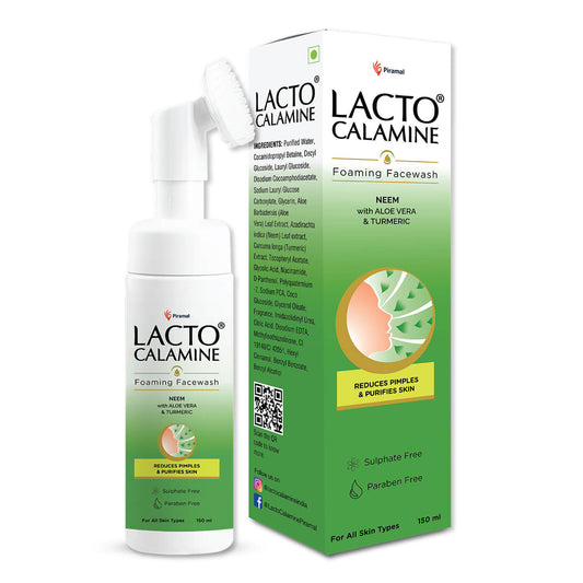 Lacto Calamine Neem Aloe Turmeric Foaming Face wash| Reduces pimples| Purifies skin| With Built-in foaming Brush|Sulphate free face wash|Paraben Free| 150 ml