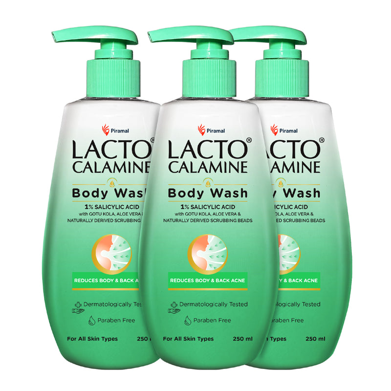 Lacto Calamine Body Wash with 1% Salicylic acid with Cica, Aloevera & Naturally derived scrubbing beads |Exfoliate Rough and Bumpy Skin |Paraben Free, Dermatalogically tested| Suitable for all skin types | 250 ml