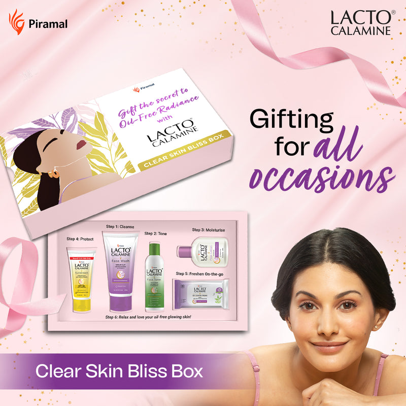 Lacto Calamine Premium Skincare Kit | Facewash, Sunscreen, Face Lotion, Toner, Facial wipes | For Oil Free Radiance | Set of 5 signature products | Gift box