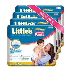 Little's Baby Pants Diapers with Wetness Indicator & 12 Hours Absorption, cottonsoft pants diaper EXTRA LARGE XL pack of 4
