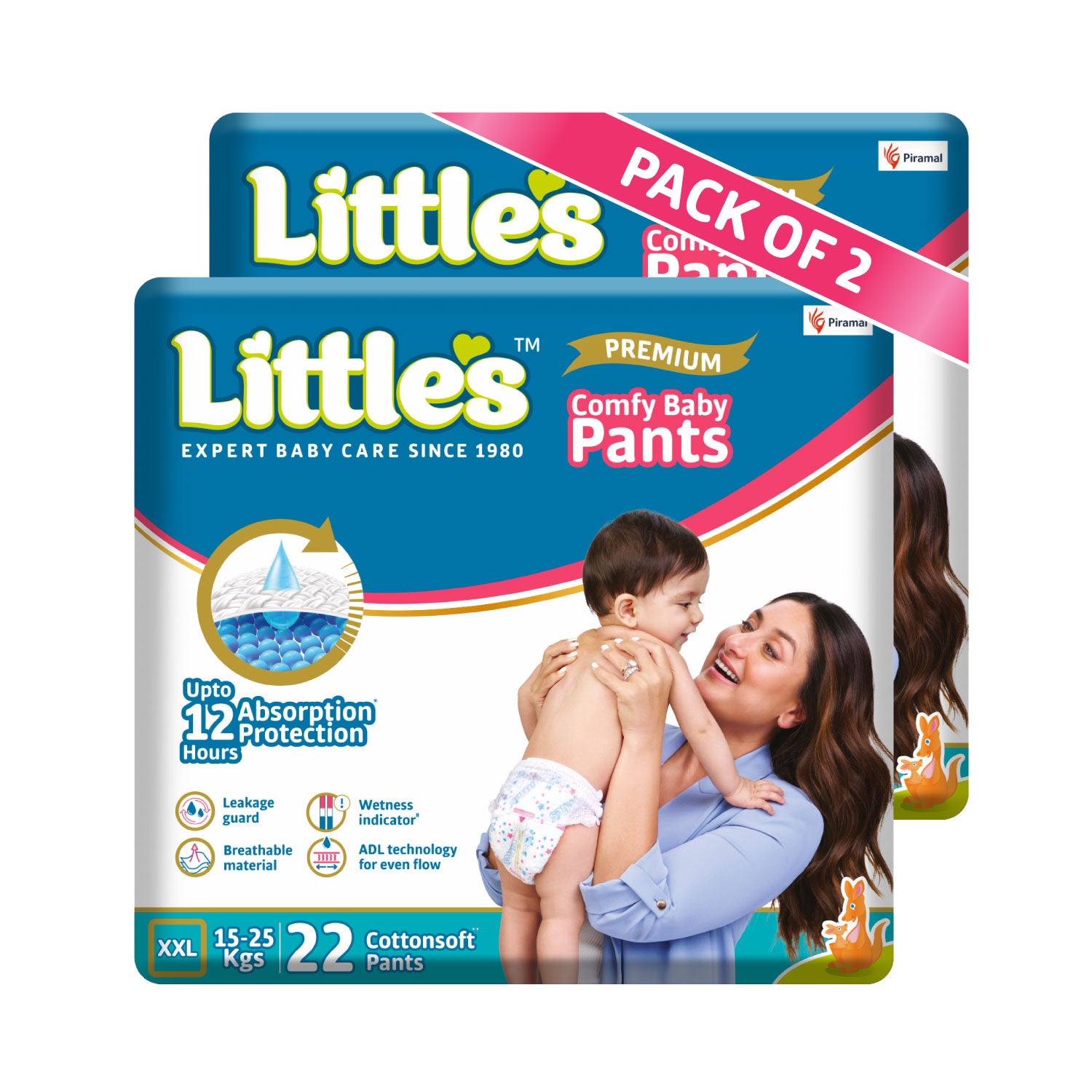 Little's Baby Pants Diapers with Wetness Indicator & 12 Hours Absorption, cottonsoft pants diaper XXL pack of 2