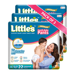 Little's Baby Pants Diapers with Wetness Indicator & 12 Hours Absorption, cottonsoft pants diaper XXL pack of 3