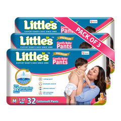 Little's Baby Pants Diapers with Wetness Indicator & 12 Hours Absorption, cottonsoft pants diaper medium pack of 3
