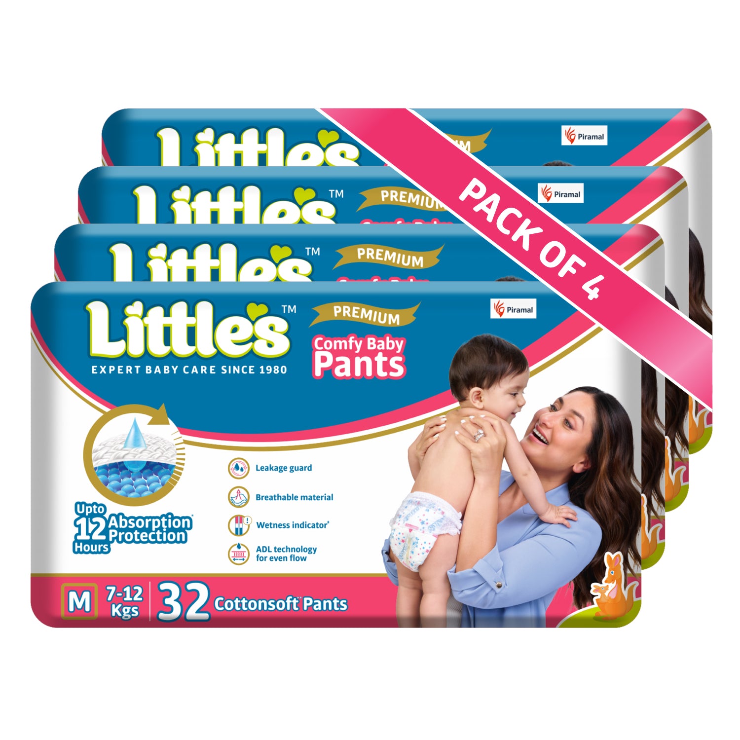 Little's Baby Pants Diapers with Wetness Indicator & 12 Hours Absorption, cottonsoft pants diaper medium pack of 4