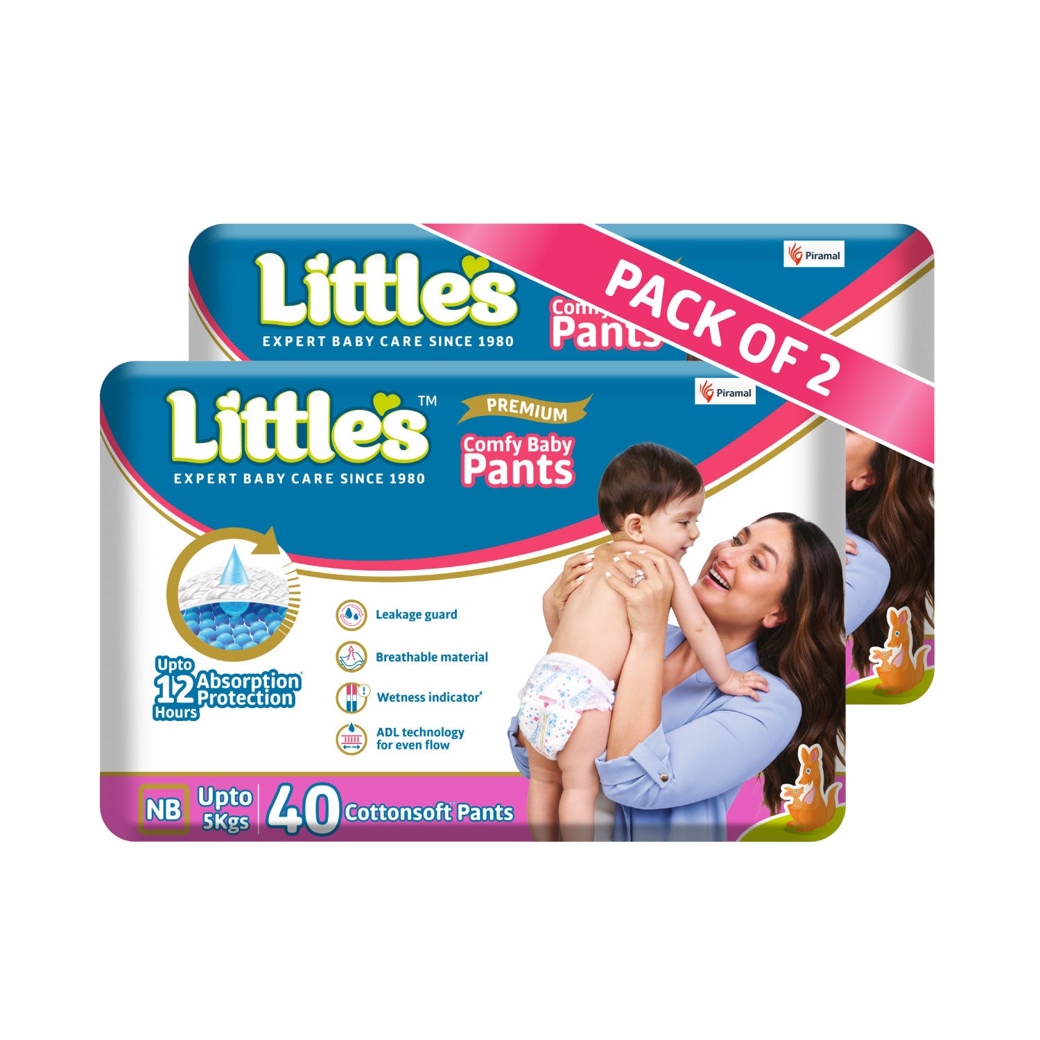 Little's Baby Pants Diapers with Wetness Indicator & 12 Hours Absorption, cottonsoft pants diaper new born pack of 2