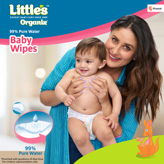 Little's Organix 99% Pure Water (Unscented) Baby Wipes, Natural Plant Fabric – Extra Thick Wipes, 100% Biodegradable, and Enriched with the goodness of Aloe Vera, Jojoba Oil and Vitamin E, 72 Wipes