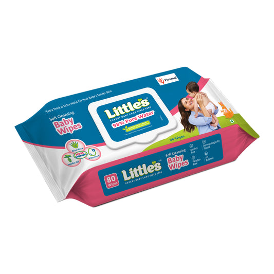 Little's Soft Cleansing Baby Wipes Lid Pack | Contains Aloe Vera & Jojoba Oil -80 Wipes
