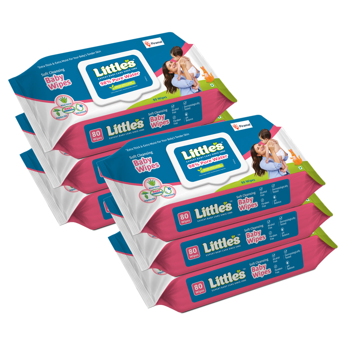 Little's Soft Cleansing Baby Wipes Lid Pack | Contains Aloe Vera & Jojoba Oil -80 Wipes