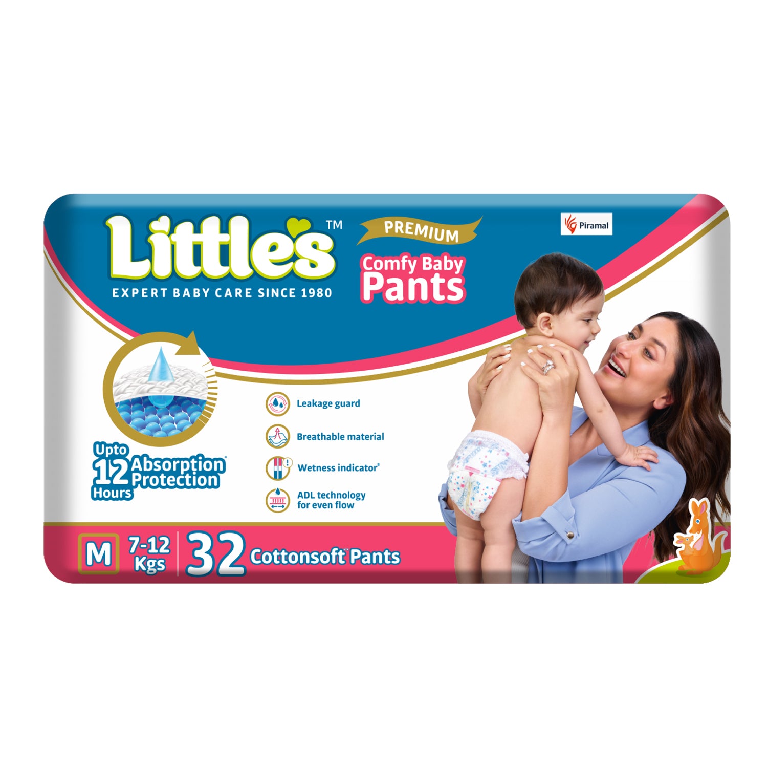 Little's Baby Pants Diapers with Wetness Indicator & 12 Hours Absorption, medium, 32 cottonsoft pants diaper