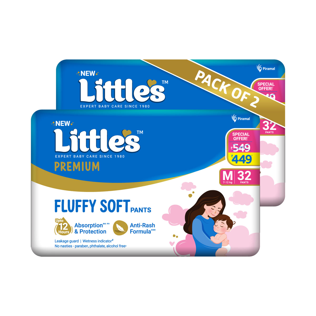 Little's Comfy Baby Diaper Pants - Premium | Baby Diapers with 12 hours Absorption & Wetness Indicators