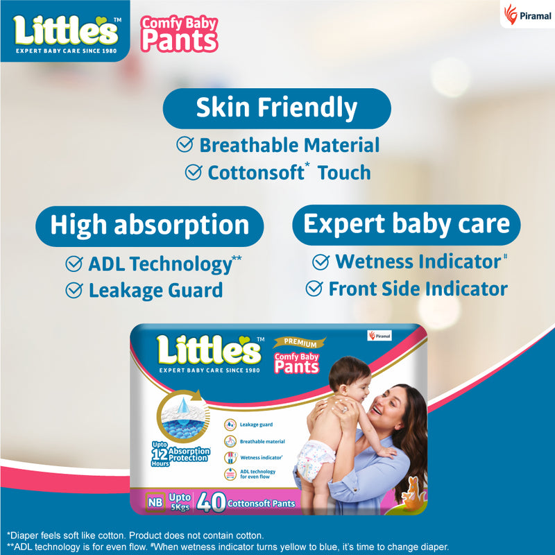 Little's New Born Gift Combo (Comfy Baby Pants | New Born I Jumbo Pack of 1, Soft Cleansing Baby Wipes Lid Pack of 1 | Contains Aloe Vera & Jojoba Oil -80 Wipes, Soft baby Ball, Junior Ring I Toys for Babies, Easy Dry Bed Protector Pink)