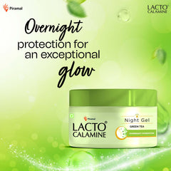 Lacto Calamine Green Tea Night Gel Moisturizer For Women | Night Cream For Oily Skin with Niacinamide & Glycolic Acid | Lightens Skin Tone & Overnight Hydration | Anti- Aging | 50g