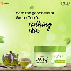 Lacto Calamine Green Tea Night Gel Moisturizer For Women | Night Cream For Oily Skin with Niacinamide & Glycolic Acid | Lightens Skin Tone & Overnight Hydration | Anti- Aging | 50g