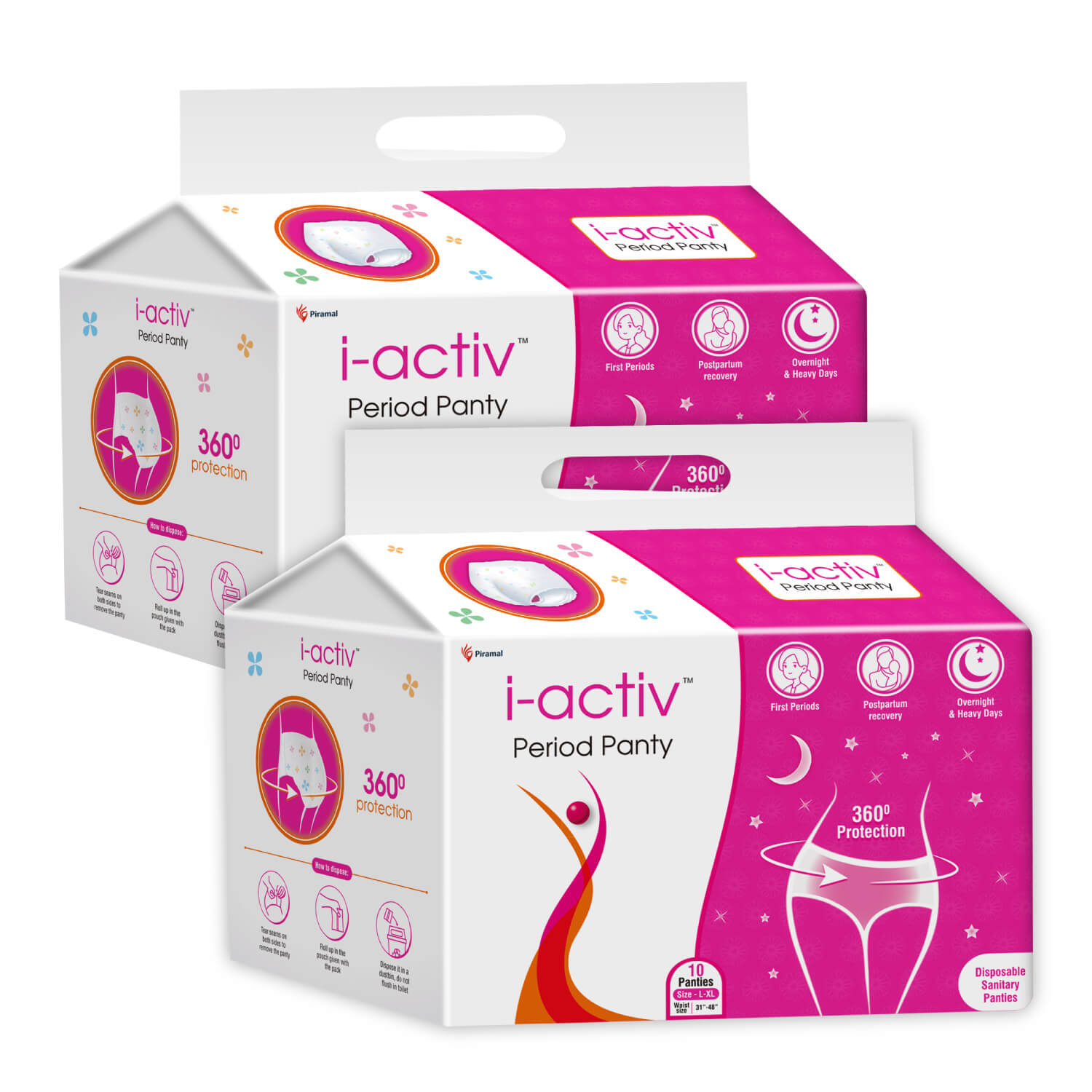 Disposable Period Panties with Built-in Pad (12 Pack) Menstrual Underwear  (3 Boxes of 4 pc) (L/XL)