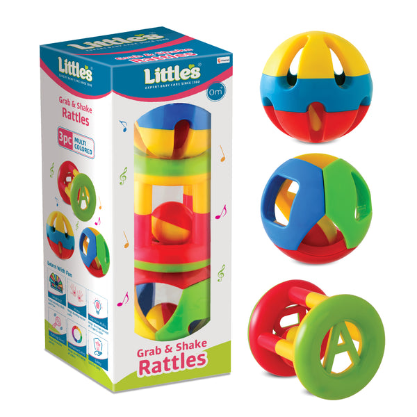 Little's Grab & Shake Rattles I Educational & Developmental Toys for Babies I Infant & Preschool Toys I 3 pieces, Multi-color