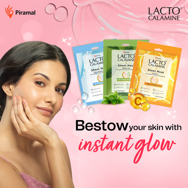 Lacto Calamine Face Sheet Masks | Combo Pack | Vitamin C, Hyaluronic Acid & Green Tea Face Sheet Masks | Brightening, Hydrating & Clarifiying |