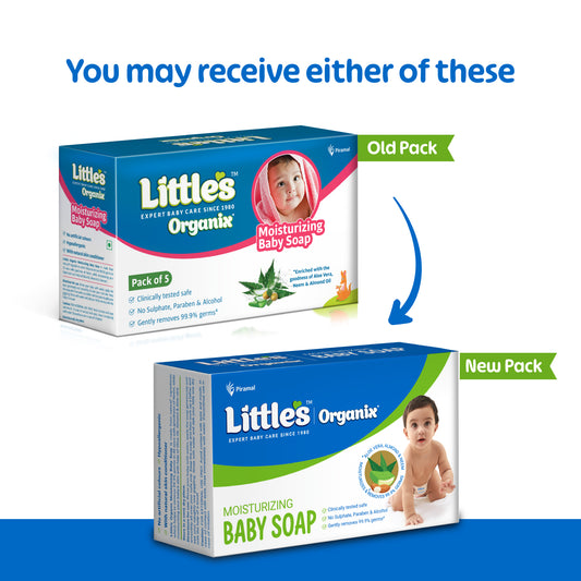 Little'S Organix Moisturizing Baby Soap | 75g (Pack Of 5) | Gentle Bathing Bar Soap with Organic Almond Oil, Olive Oil, Aloe Vera & Neem for Baby's Sensitive Skin | Protetcs From 99.9% Germs | Kids Soap