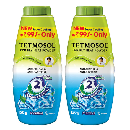 Tetmosol Prickly Heat Powder 150g | 2 minutes Instant Action Formula (Cooling & Germ Kill) | Menthol Cool Powder for Summer | Anti-Fungal & Anti-Bacterial Powder