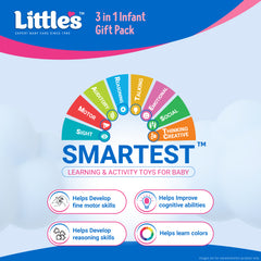 Little's 3 in 1 Infant Gift Pack Baby Toys | Stacking Cubes | Plush Baby Ball | Interlocking Stars | for 1+ Years Kids | Multiple Shapes & Colors | Gifts for Kids | Educational Toy