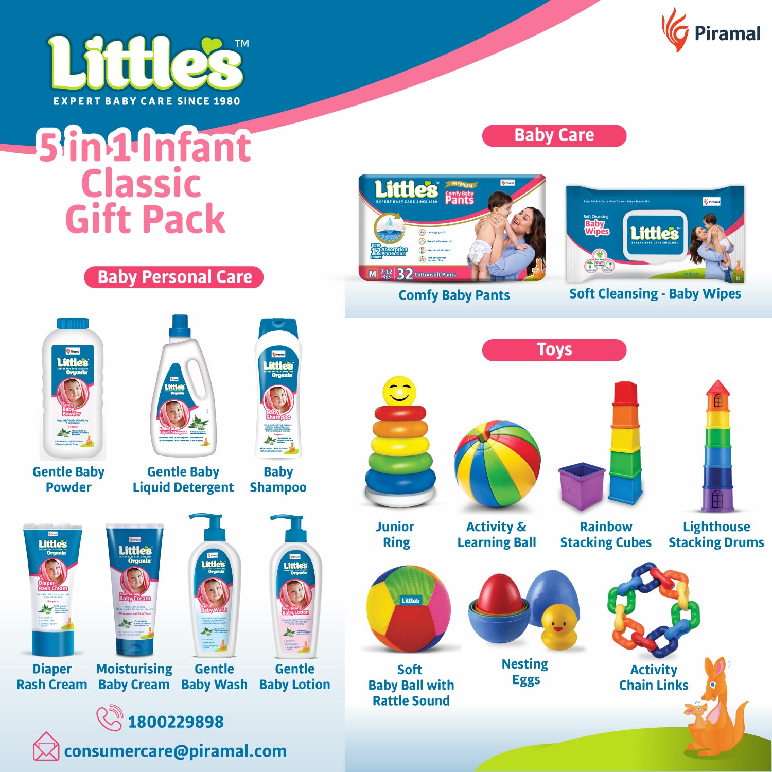 Little's 5 in 1 Infant Classic Gift Pack | Activity & Learning Toys for Babies | Multicolour | Infant & Preschool Toys | Develops fine motor skills & reasoning skills | 5 months and above