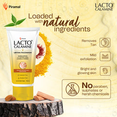 Lacto Calamine Ubtan Facewash with Sandalwood, Saffron, Neem, Almond & Turmeric |Reduces tan with mild exfoliation | Sulphate, Paraben Free| Suitable for all skin types | 100 ml