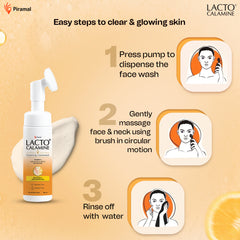 Lacto Calamine Vitamin C Foaming Face wash| Brightens skin & control blackheads & whiteheads| With Built-in foaming Brush | Sulphate free face wash | Paraben Free| 150 ml