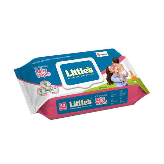 Little's Soft Cleansing Baby Wipes Lid Pack | Contains Aloe Vera & Jojoba Oil -80 Wipes