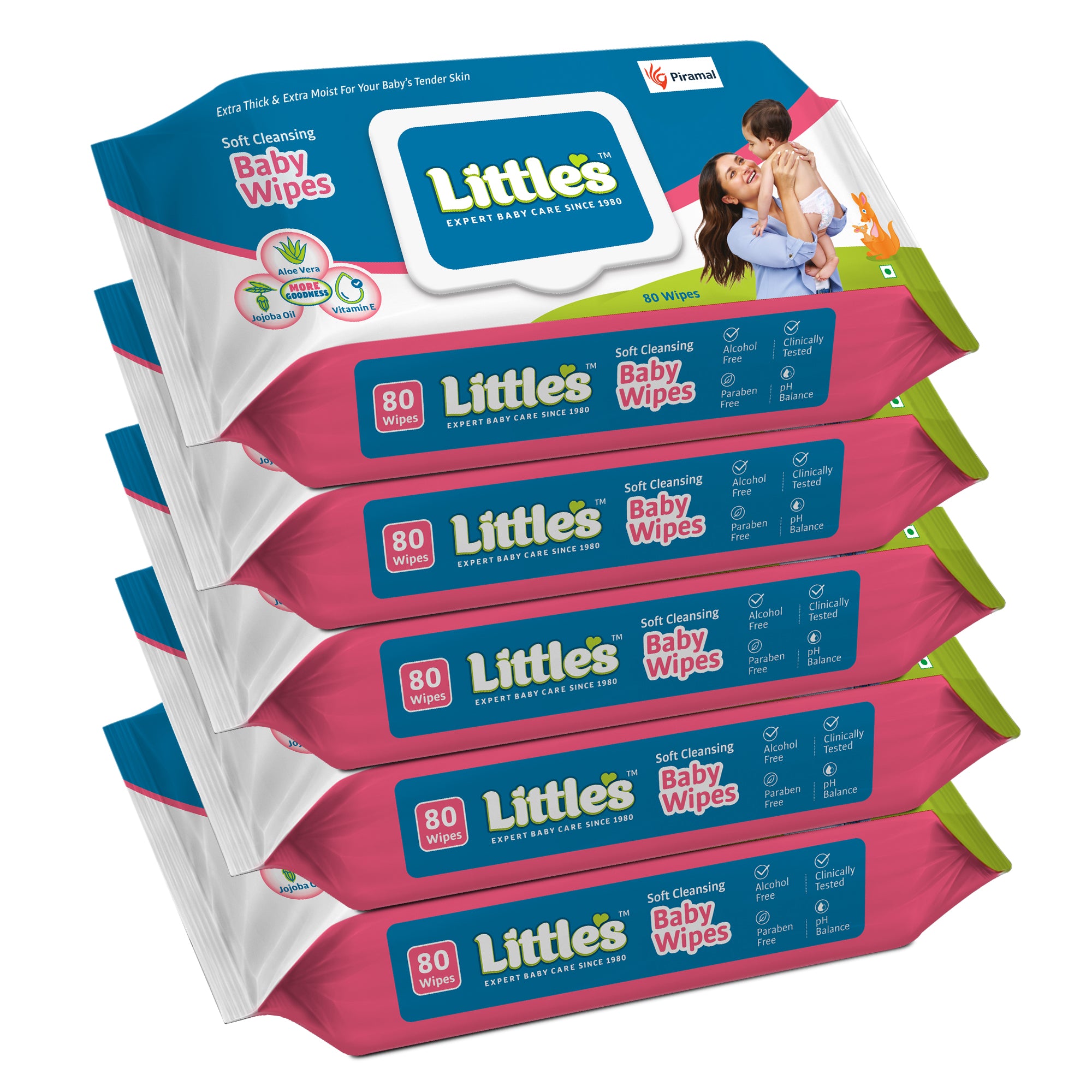 Little's Soft Cleansing Baby Wipes Lid Pack | Contains Aloe Vera & Jojoba Oil -80 Wipes