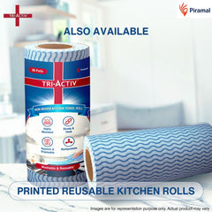 Tri-Activ Non-Woven Reusable Kitchen Towel Roll I Highly Absorbent I Non-Woven Fabric I Free from OBA I White I 80 Pulls per Roll,