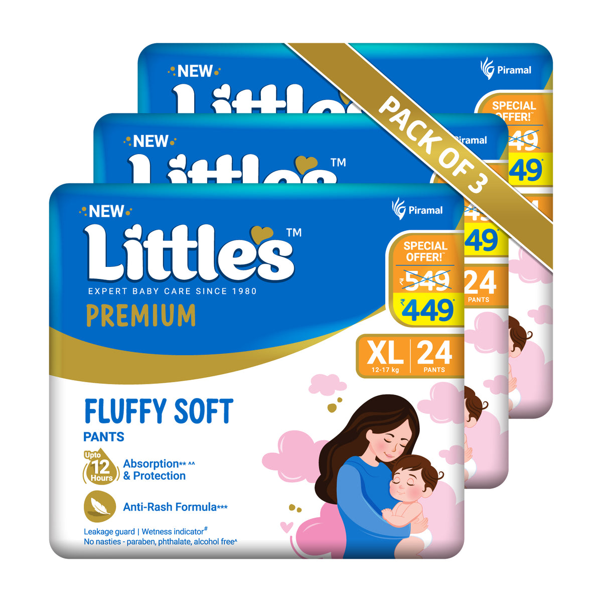 Little's Comfy Baby Diaper Pants - Premium | Baby Diapers with 12 hours Absorption & Wetness Indicators
