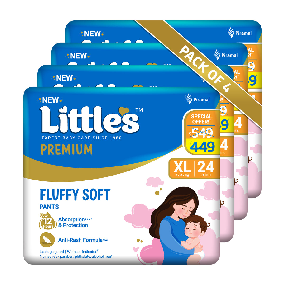 Little's Comfy Baby Diaper Pants - Premium | Baby Diapers with 12 hours Absorption & Wetness Indicators