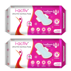 I activ Ultra Thin Sanitary Pads for Women XXL | Anti-Rash Anti-Bacterial Cottony Soft Sanitary Napkins | No Nasties | Upto 12 Hours Heavy Flow Leak Protection | Soft Hydrophobic Wings