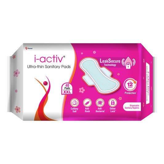I activ Ultra Thin Sanitary Pads for Women | Anti-Rash Anti-Bacterial Cottony Soft Sanitary Napkins | No Nasties | Upto 12 Hours Heavy Flow Leak Protection | Soft Hydrophobic Wings