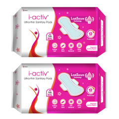 I activ Ultra Thin Sanitary Pads for Women XXL | Anti-Rash Anti-Bacterial Cottony Soft Sanitary Napkins | No Nasties | Upto 12 Hours Heavy Flow Leak Protection | Soft Hydrophobic Wings