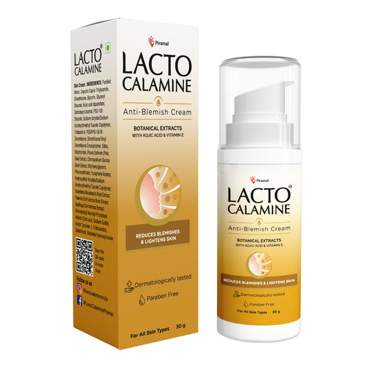 Lacto Calamine Anti- Blemish Face Cream | Kojic Acid, Botanical Extracts & Vitamin E | Fades Acne Marks & Blemishes | Reduces Pigmentation & Lightens Skin | No Parabens & Dermatologically Tested | 30g