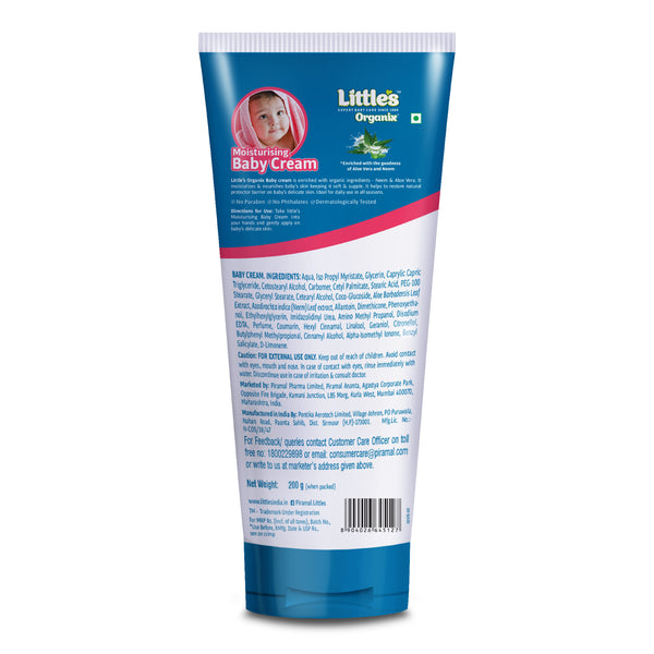 Little's Organix Moisturising Baby Cream (200 g  - Tube) with Organic Ingredients (Aloe Vera and Neem extract)