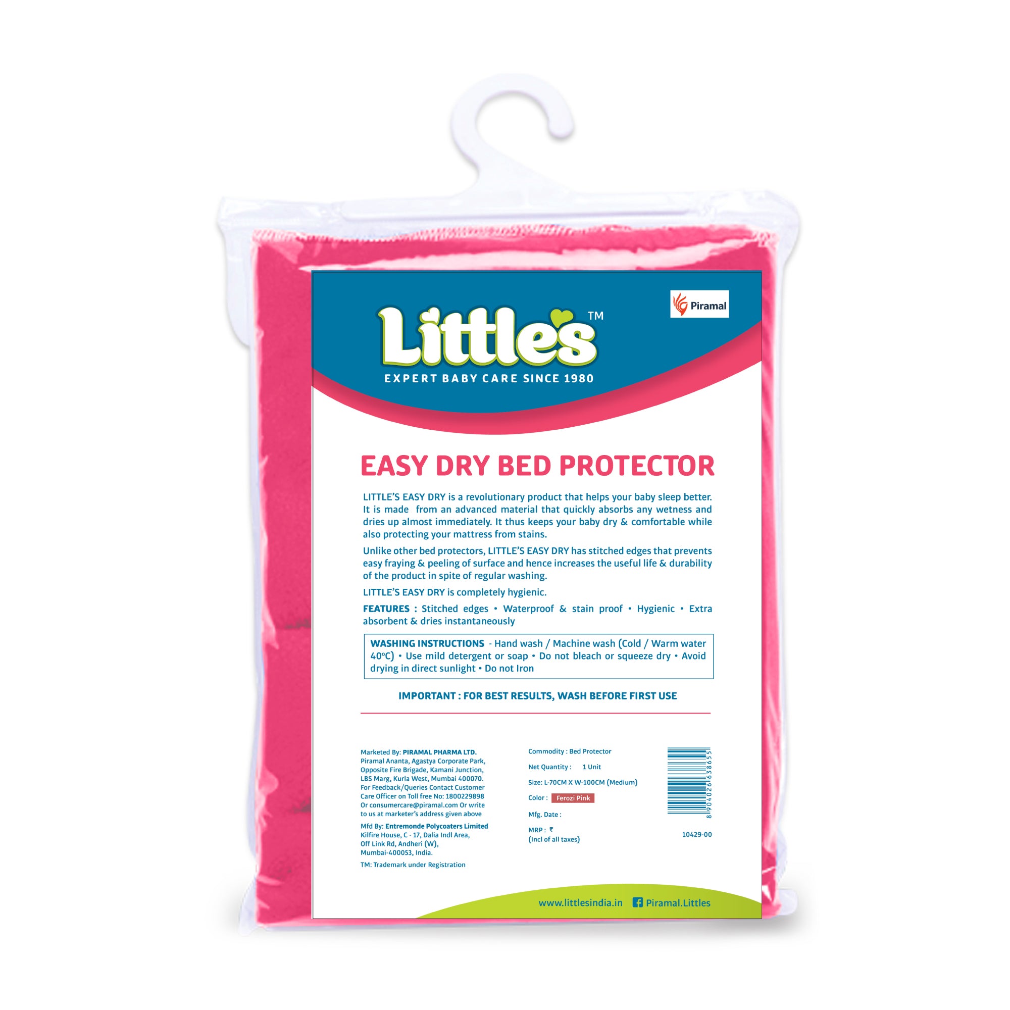 Little's Easy Dry Cotton Bed Protector - Pink
