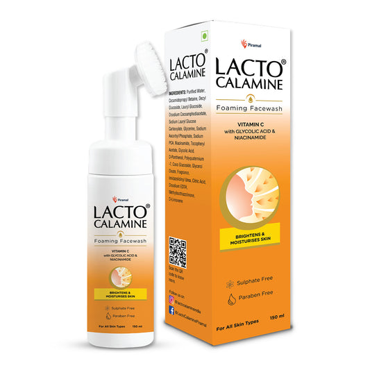 Lacto Calamine Vitamin C Foaming Face wash| Brightens skin & control blackheads & whiteheads| With Built-in foaming Brush | Sulphate free face wash | Paraben Free| 150 ml
