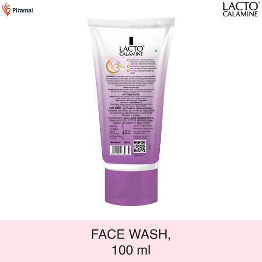 Lacto Calamine Face Wash For Oily Skin | Kaolin Clay, Niacinamide & Vitamin E | Facewash Reduces Excess Oil, Controls Pimples, Blackheads & Whiteheads | 100ml