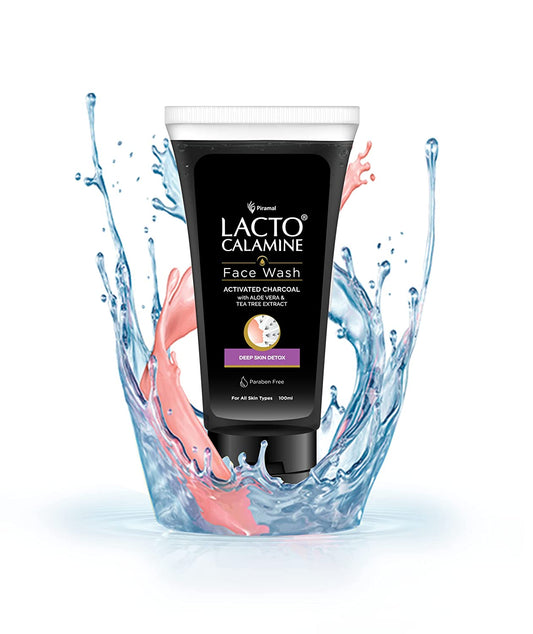 Lacto Calamine Activated Charcoal Face Wash with Aloe Vera & Tea Tree Extract for Deep Skin Detox. Removes impurities and fights blackheads & whiteheads. No Parabens, No Sulphates - 100 ml
