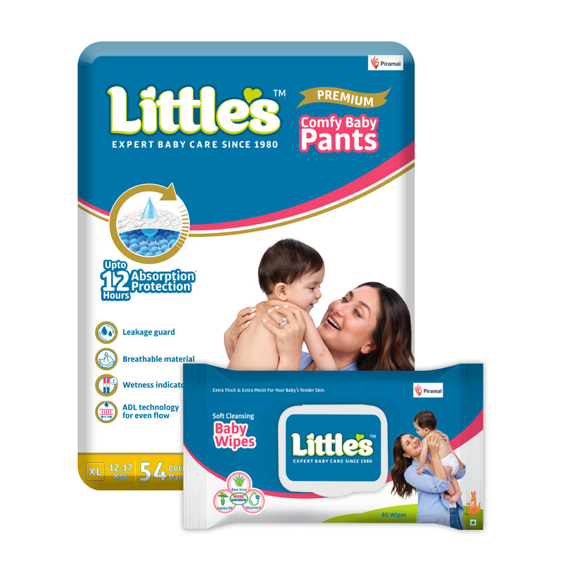 Little's Saver Combo ( Little's Comfy Baby Pants | Superjumbo Pack of 1, Little's Soft Cleansing Baby Wipes Lid Pack of 1 | Contains Aloe Vera & Jojoba Oil -80 Wipes)