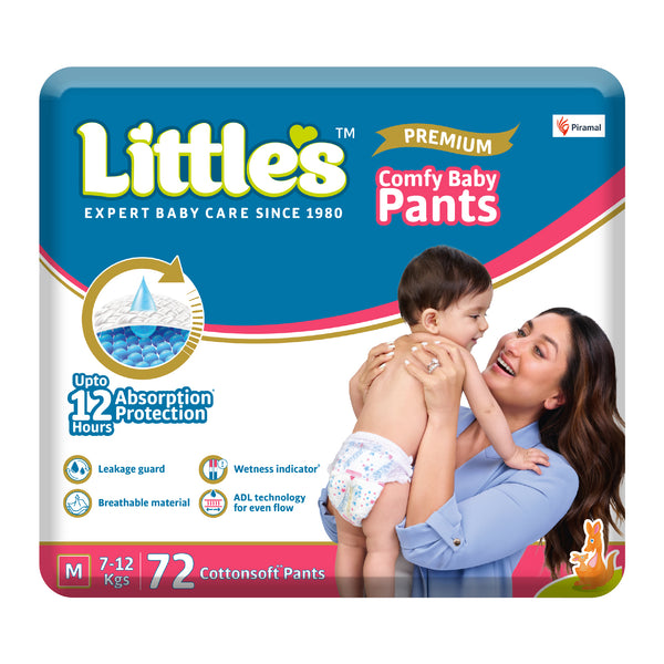 Little's Baby Pants Diapers with Wetness Indicator & 12 Hours Absorption, medium, 72 cottonsoft pants diaper