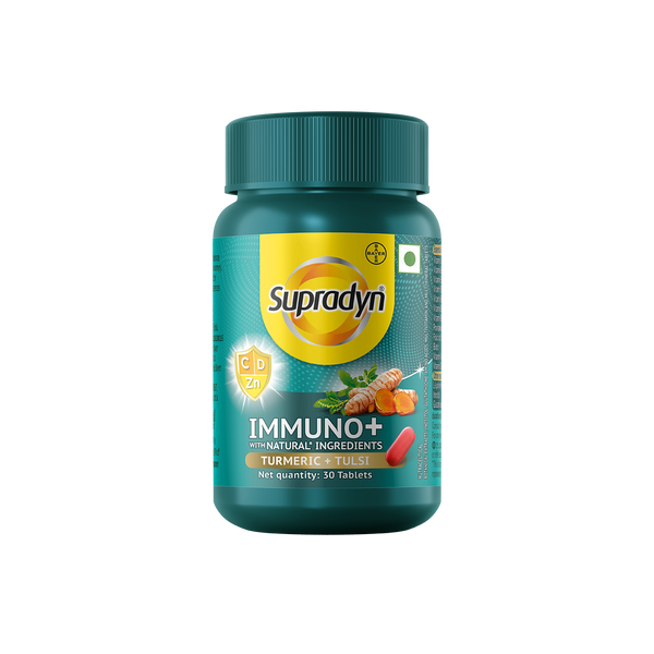 Supradyn® Immuno +,  Multivitamin, Natural immunity booster with  Vit C, Vit D, Zinc, Unique blend of Tulsi, Turmeric, Shatavari & Ashoka, 30 Tablets