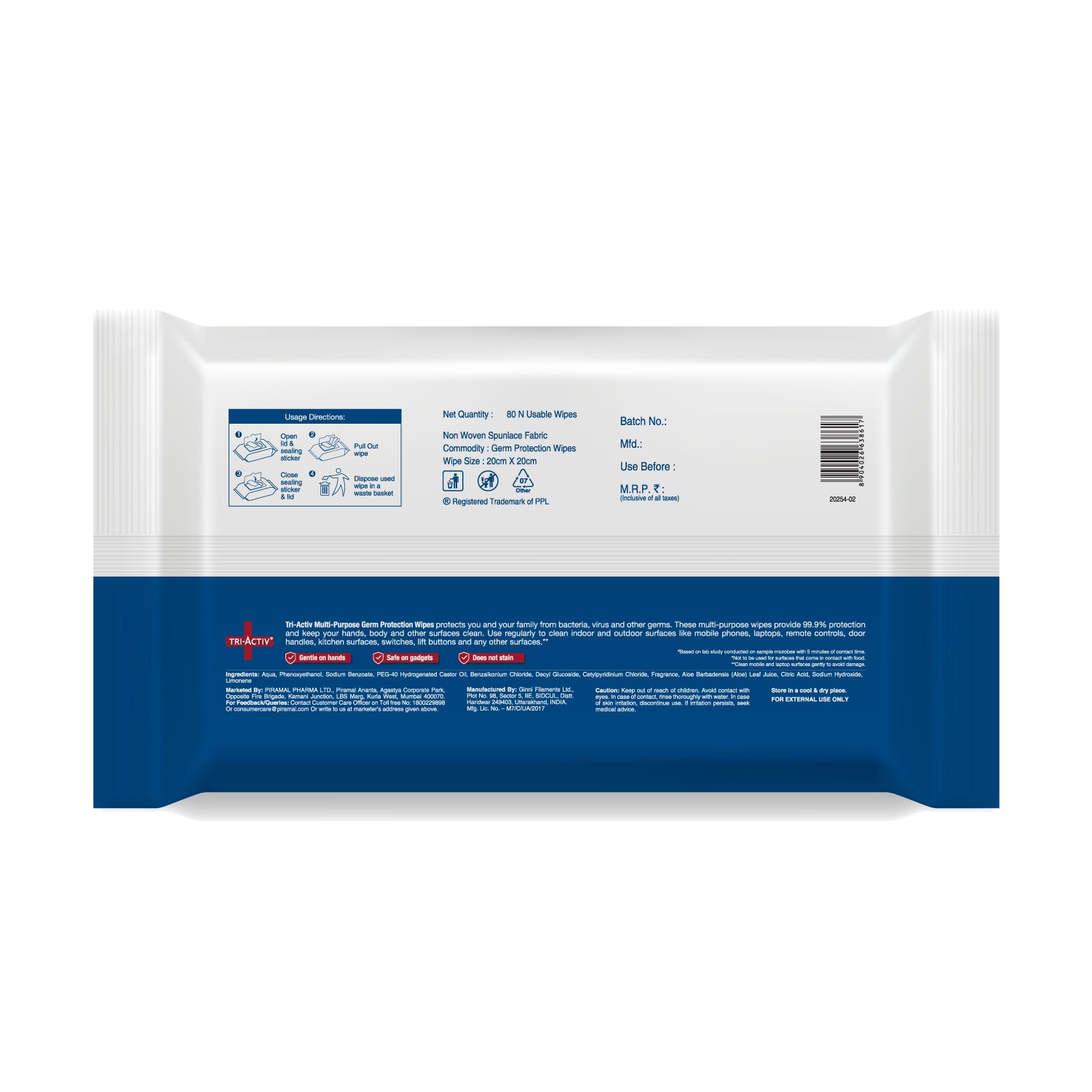 Tri-Activ Multipurpose Germ Protection Wipes | For Skin and Multisurfaces-80s wipes