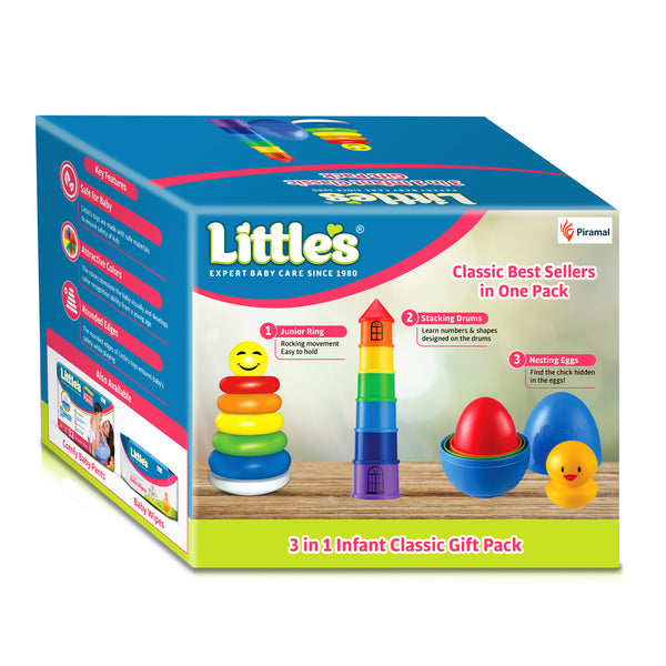 Little's 3 in 1 Infant Classic Gift Pack I Activity & Learning Toys for Babies I Multicolour I Infant & Preschool Toys I Develops fine motor skills & reasoning skills | 5 months and above