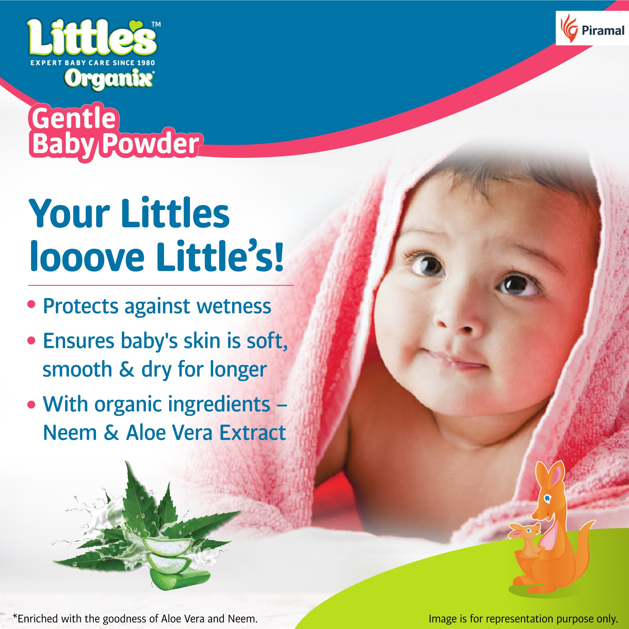 Little's Organix Gentle Baby Powder I Contains Organic Aloevera & Neem Extract-400gm