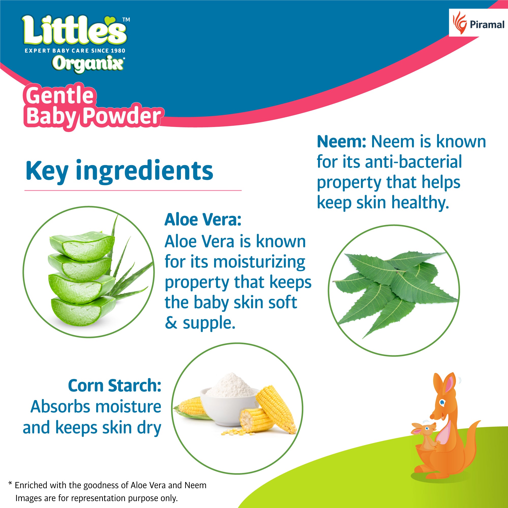 Little's Organix Gentle Baby Powder I Contains Organic Aloevera & Neem Extract-400gm
