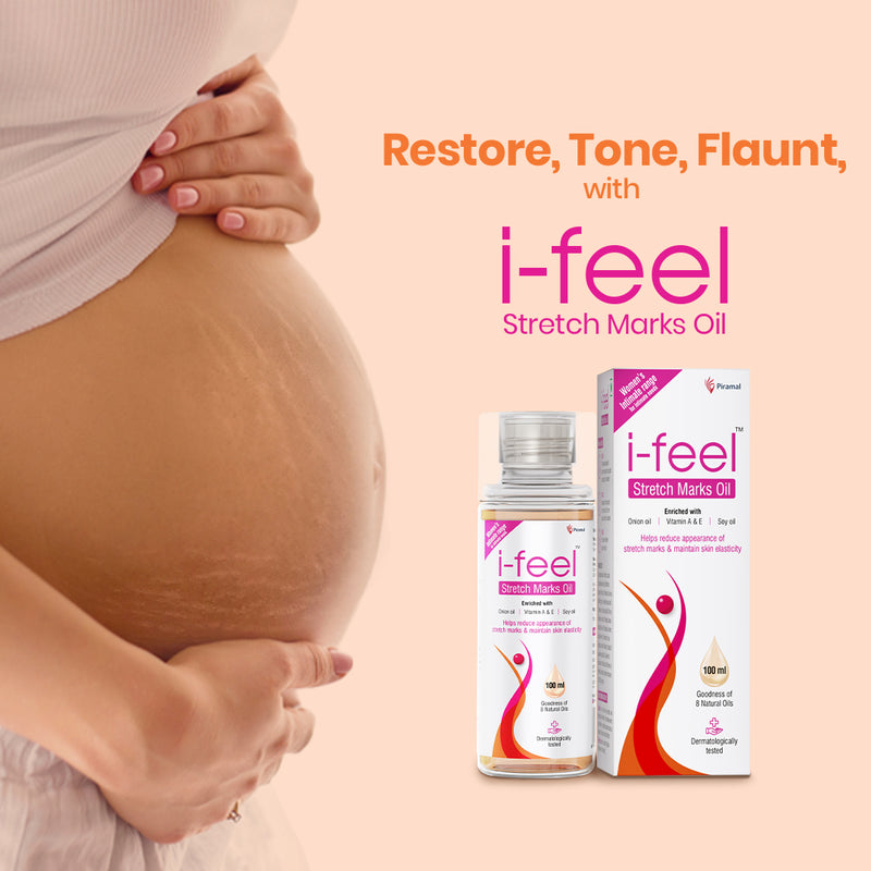 i-feel stretch marks oil |For Stretch marks removal, even toned skin |With Goodness of Vitamin A, E and natural oils| 100 ml| Dermatologically tested